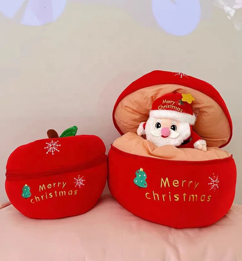 Holiday Christmas Stuffed Soft Persimmon Storage with Santa Xmas Tree Snowman Elk For Baby Plush Toys