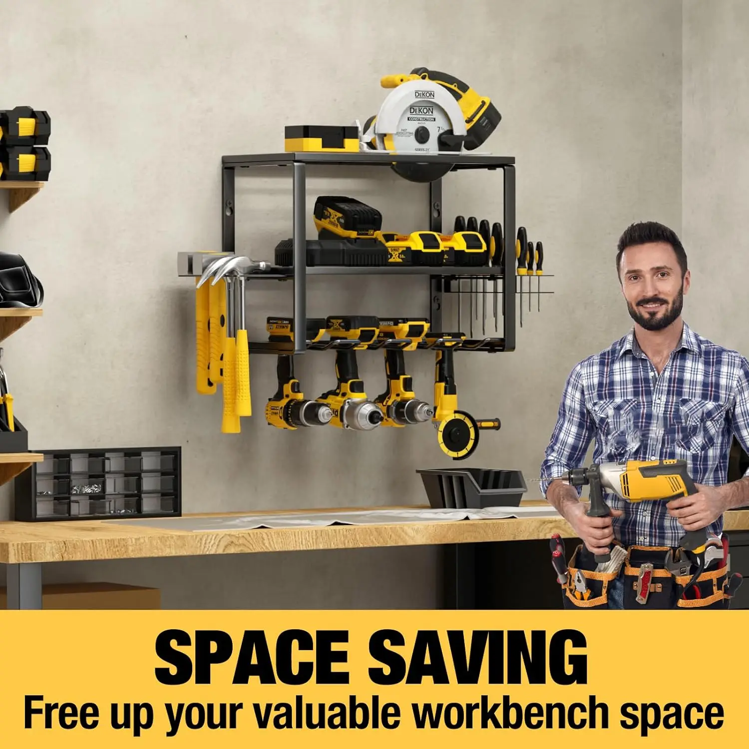 Heavy-duty Power Tools Storage Box Wall-mounted Garage Shelf Display Storage Rack Wall Rack