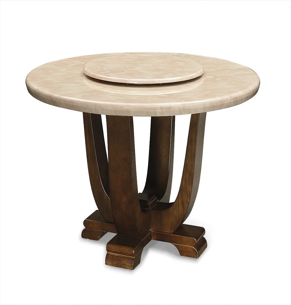 Элегантный корейский круглый обеденный стол с мраморной столешницей и вращающимся центром