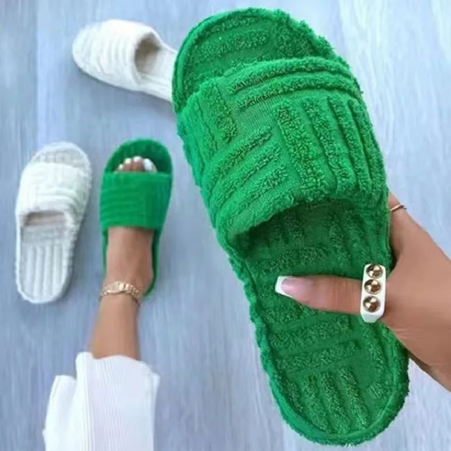 women wedge terry towel cloth slippers platform 2021 ladies winter new arrivals wholesale white fur sandals shoes for fall