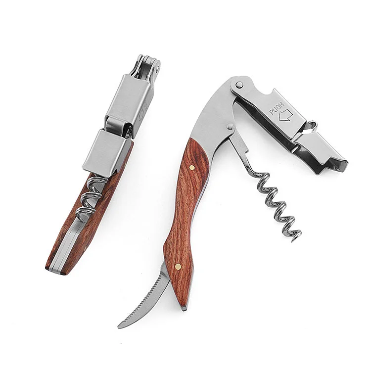 Wooden handle Business Gift Idea Wine Bottle Opener Double Lever Corkscrew Opener