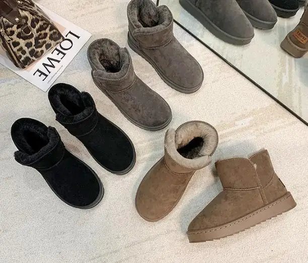 2021 fashion women snow boots outdoor waterproof warm suede non-slip round toe shoes warm cotton boots for ladies