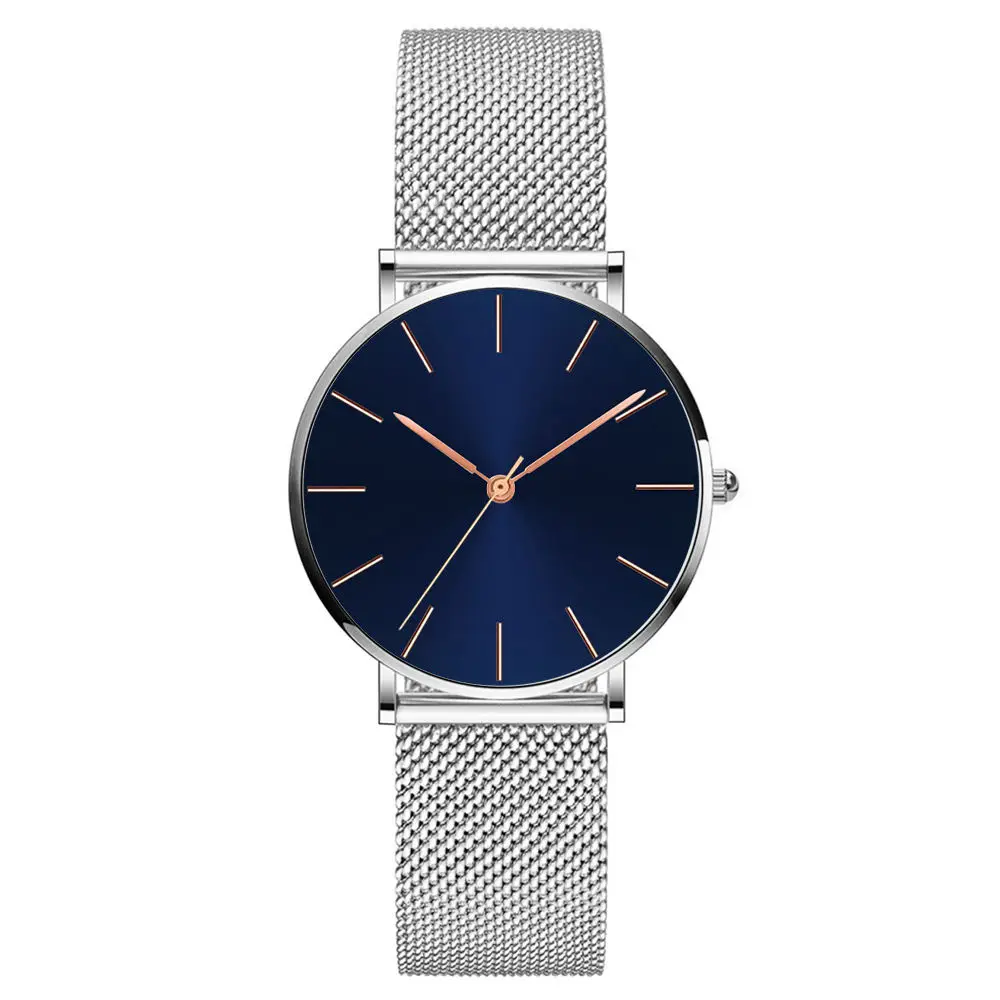 Custom Logo Simple Wristwatch Casual Men and Women Watch Gift Mesh Stainless Steel Band Unisex Thin Minimalist Watch
