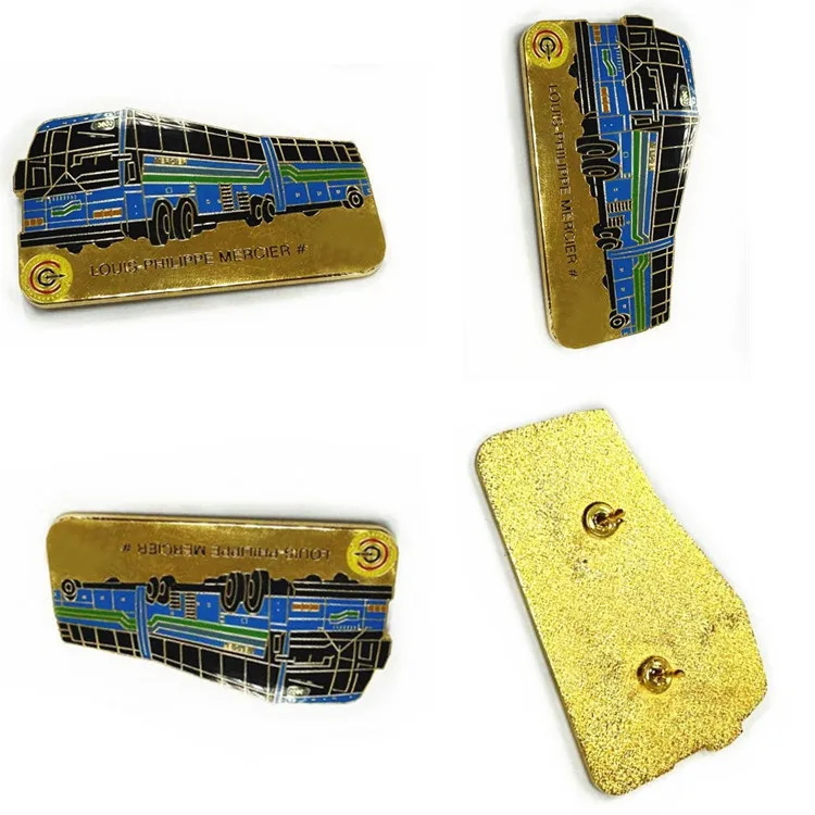 Manufacturer Metal craft Custom Logo Gold bus Hard Soft Enamel Lapel Pins Badges