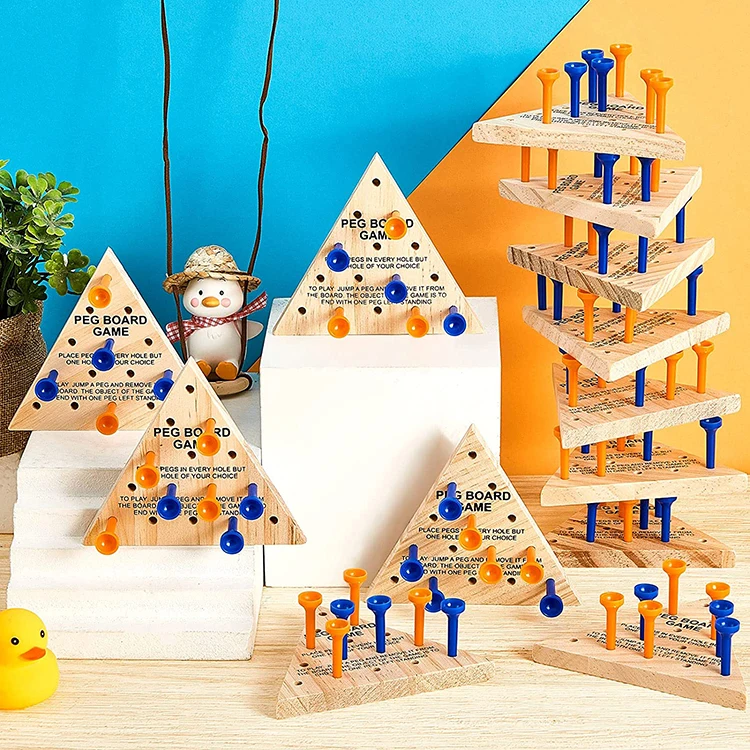 factory customized wooden peg board games 24pcs components and figures with blank packaging box bag educational game