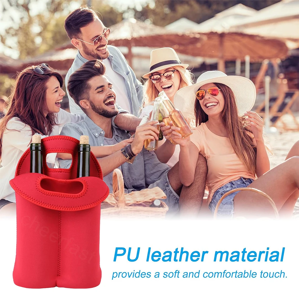 Newest Design Red Neoprene Wine Bottle Carrier Cooler Gift Bag Travel Secure Carry Portable Wine Bottle Holder Bag