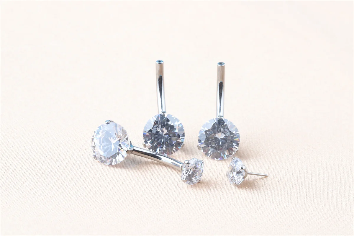 Wholesale F136 Titanium Prong Set Cz Banana Belly Ring Threadless Belly Navel Ring Piercing Jewelry For Women