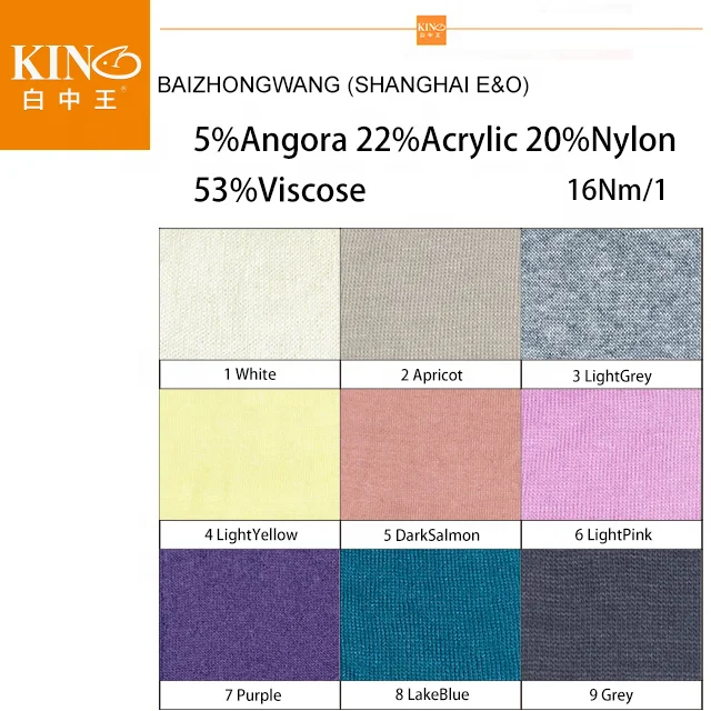 16Nm/1 5% angora 22%acrylic 20%nylon 53%viscose 9 colors in stock angora yarn for hand knitting