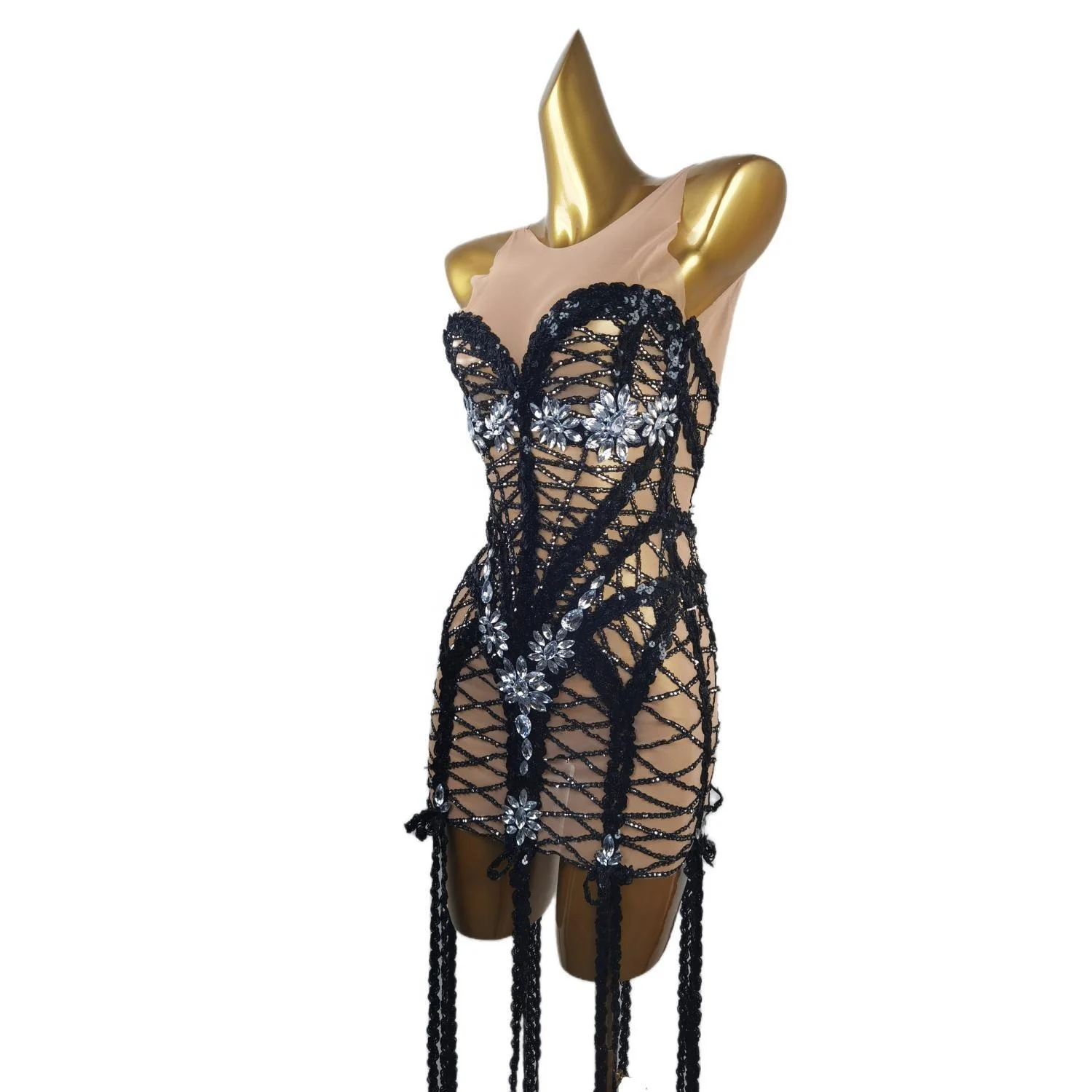 Vestidos Fringes Diamond Cocktail Dinner Dress Prom Evening Sheath Dress Stage Wear Women Tassel Mini Night Club Party Dress