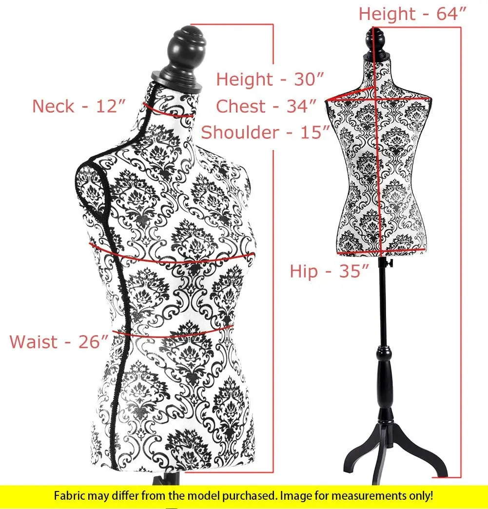 
Female Mannequin Torso Dress Form Black Tripod Stand Display Modern Style 