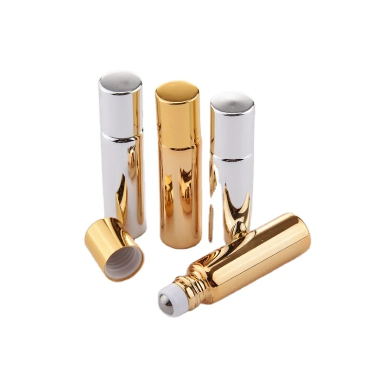 UV coating gold silver Metal Roll-on Roller Ball Bottle 10mL Perfume fragrance Oil roll on bottle with screw cap