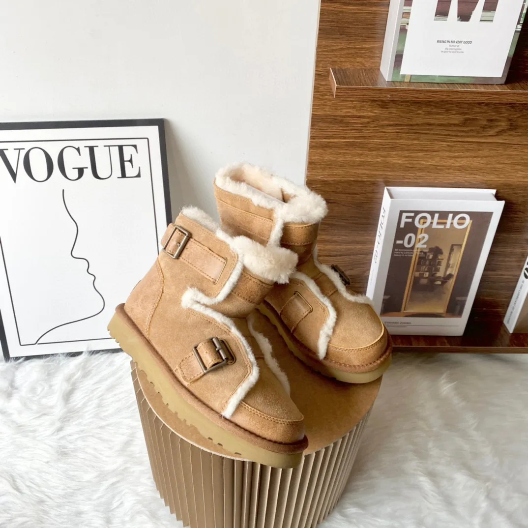 Premium Genuine Leather Fashion Snow Boots with Warm Fur Lining