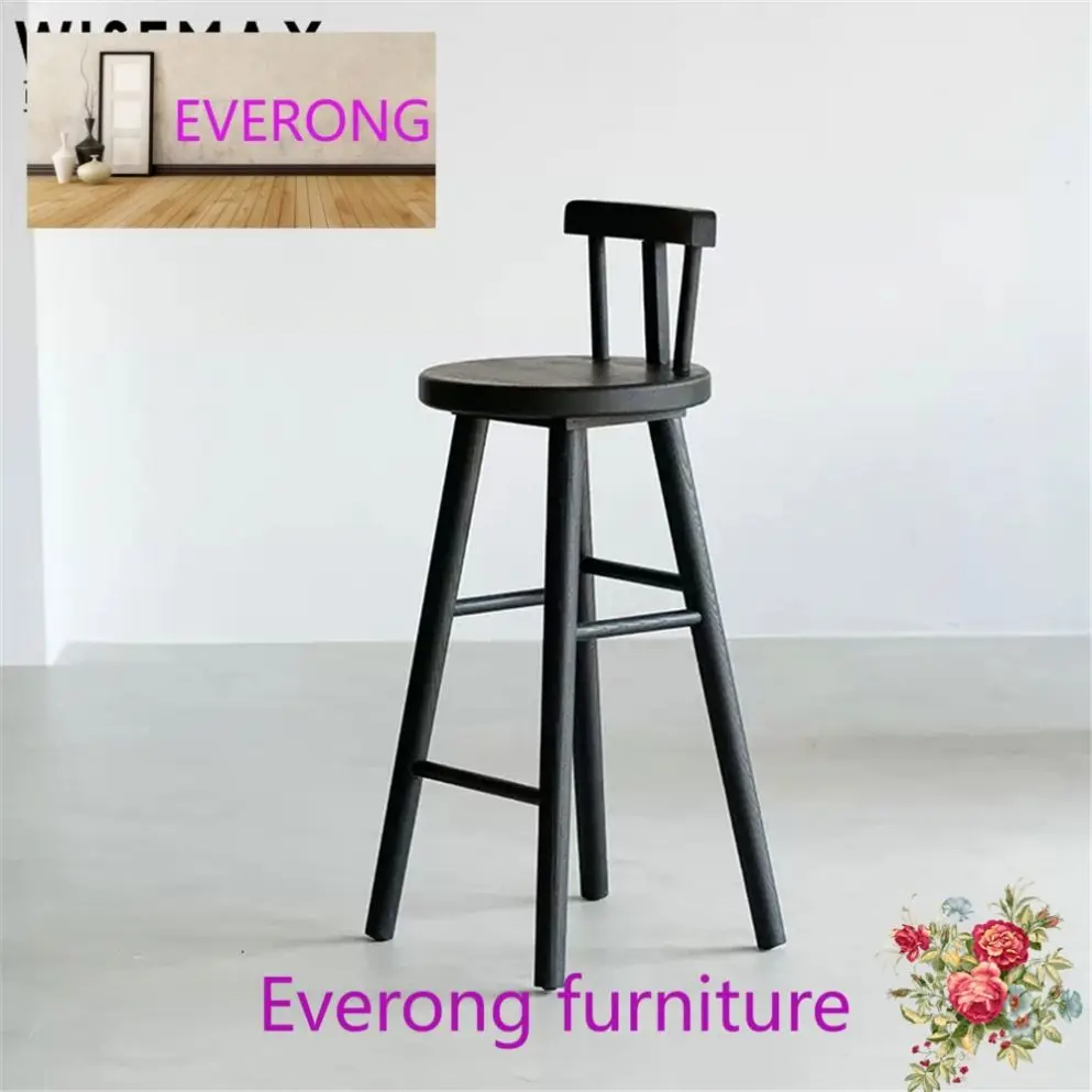 EV FURNITURE Japanese Style Restaurant Furniture Home Wood Dining Chair Solid Ash Wood Bar Stool Optional Bar Chair Design