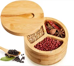 Bamboo Spice Jar Organizer With Bamboo Lid And Bamboo Spoon Spice Jar Set