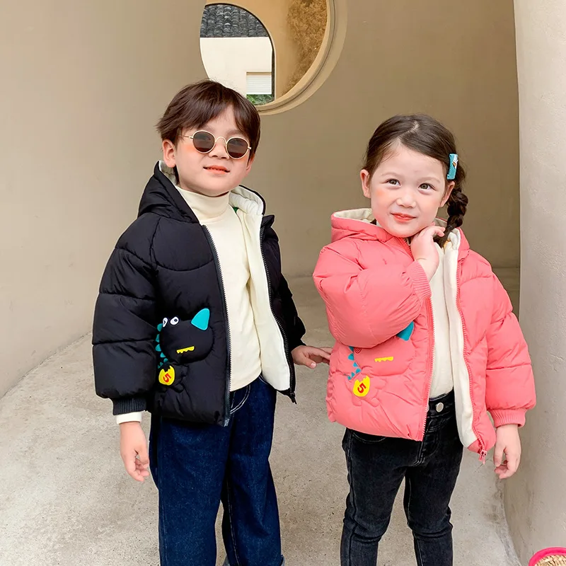 Cute Hooded Kids Baby Quilted Winter Puffer Jacket Toddler Girls Boys Bubble Dinosaur Coat Jacket for Kids