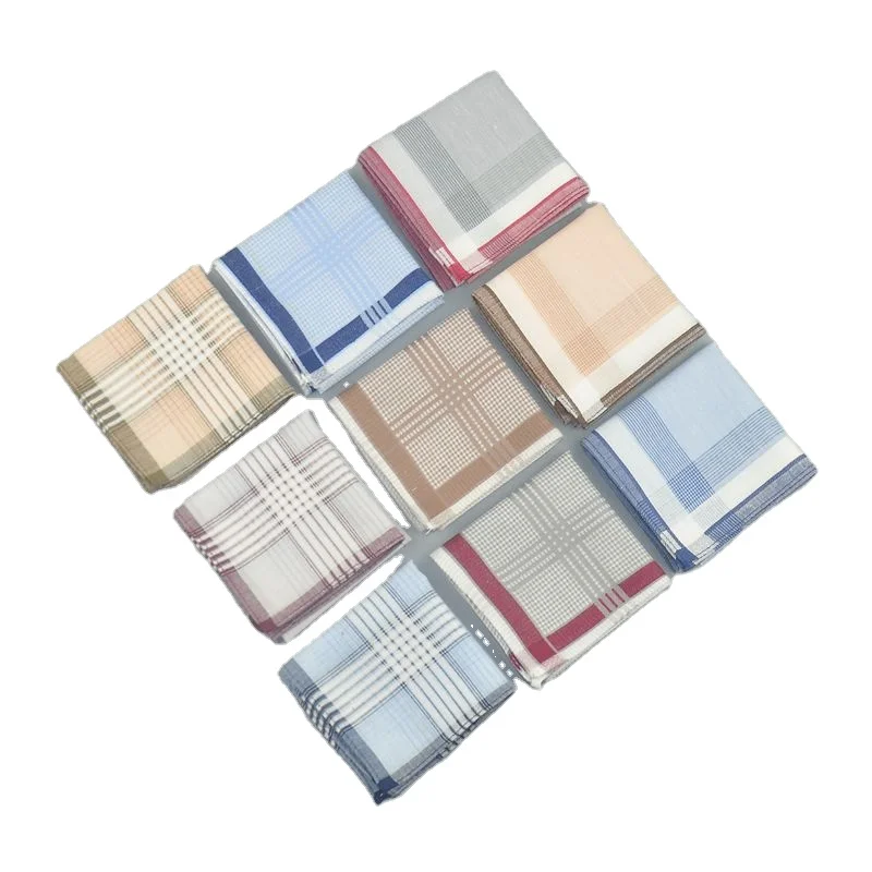 Mens Soft Cotton Striped Handkerchiefs Assorted Checkered Pattern Pocket Square Hankies For Wholesale