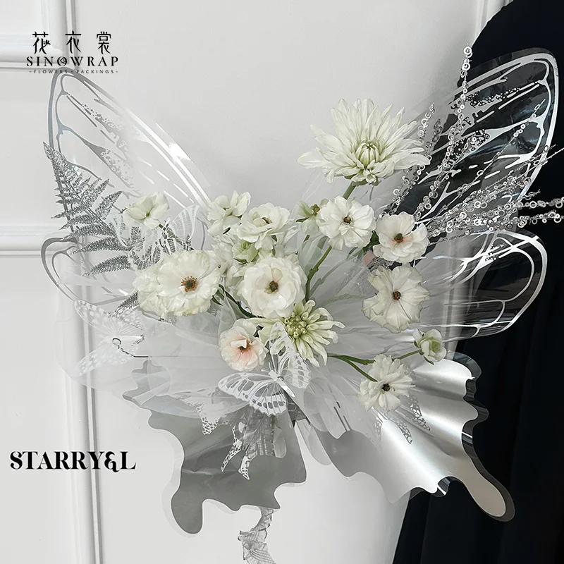 SINOWRAP New Flower Wrapping Paper DoubleSides Printed Waterproof Transparent Butterfly Packaging Paper Florist Supplies