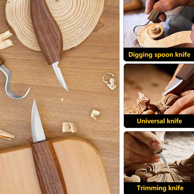Carpenters Hand Sculpting Knives Tools Whittling Wood Carving Chisel Curved Knife Set