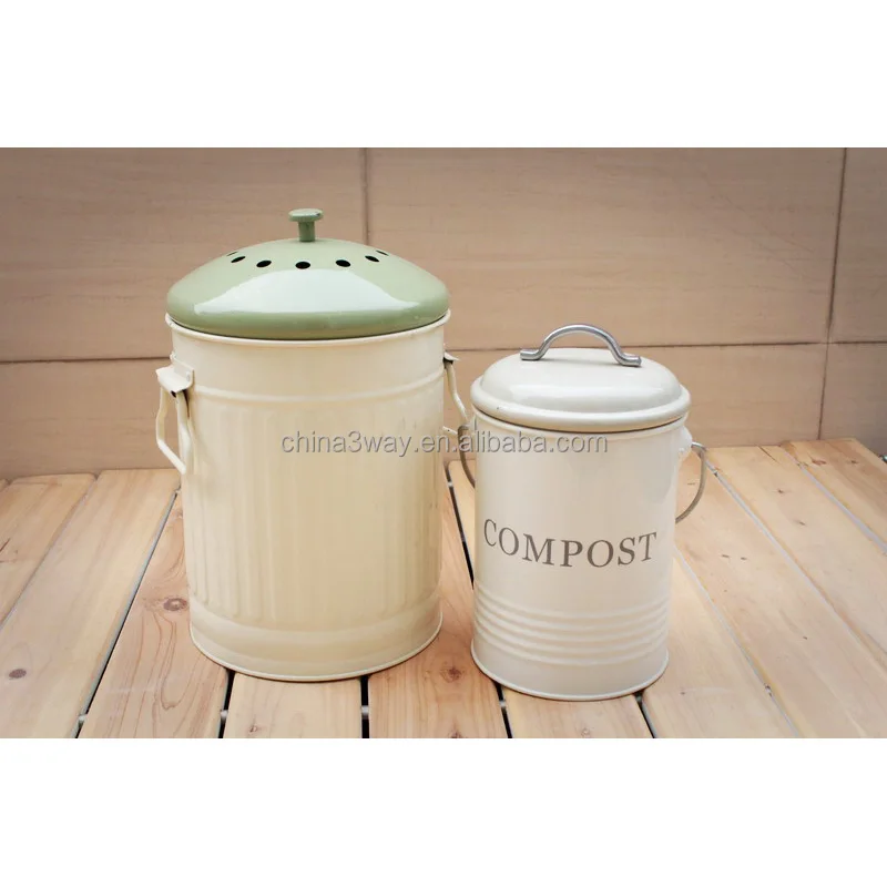 Kitchen Countertop White Compost Bin With Inner Bucket & Charcoal Filter Metal Food Waste Compost Pail
