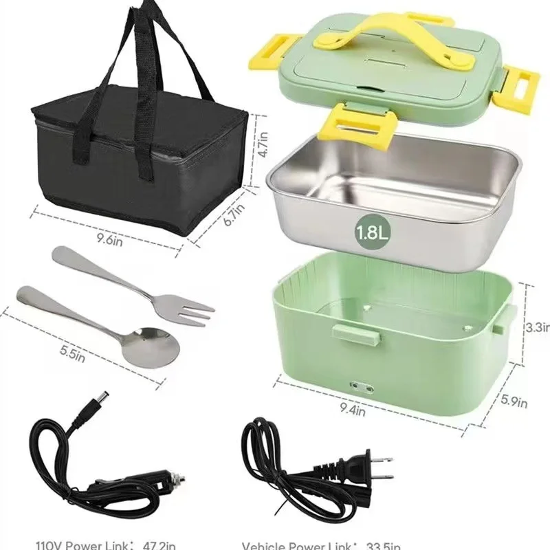1.8L Food Warmer Electric Lunch Box 3 in 1 Food Heater Portable Electric Lunch Boxes with Insulation Bag
