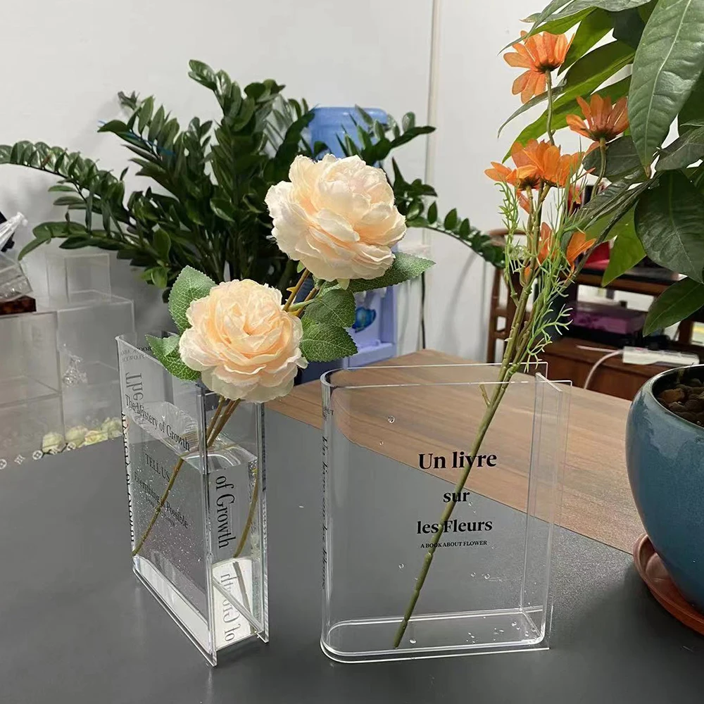 2023 Hot selling Nordic Luxury Crystal Acrylic Vases For Wedding Center Table Book Shaped Flower Acrylic Vase