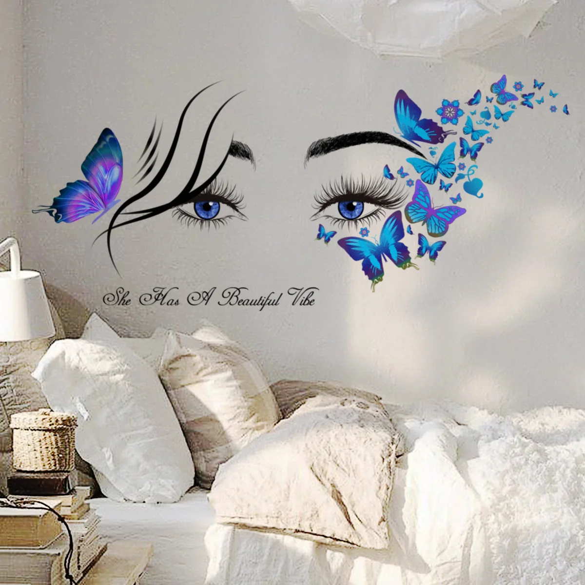 3D Salon Butterfly Eyes Lashes Wall Stickers Girls Room Decoration Wall Decal