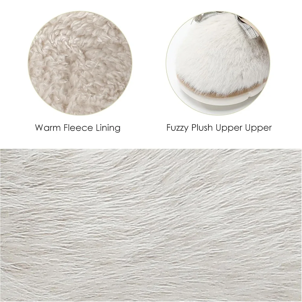 Memory Foam House Slippers with Butterfly Tie for Women Fuzzy Plush Comfy Faux Fur Slippers Anti-Skid Indoor Outdoor Slippers