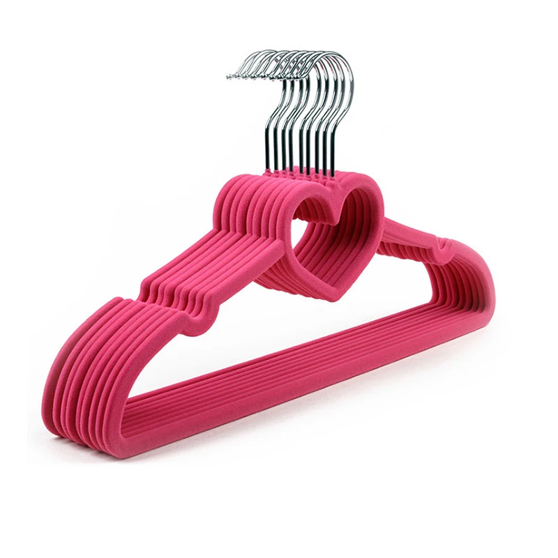 Colorful Thick Velvet Clothes Hangers Loving Heart Velvet Coat Hanger Non-slip Heart-shaped Hangers 100 Pack