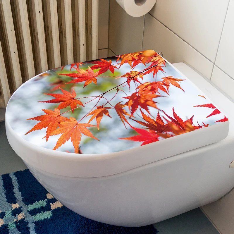 new creative design 3d vinyl stickers maple leaf waterproof sticker removable self adhesive home decorative toilet seat sticker