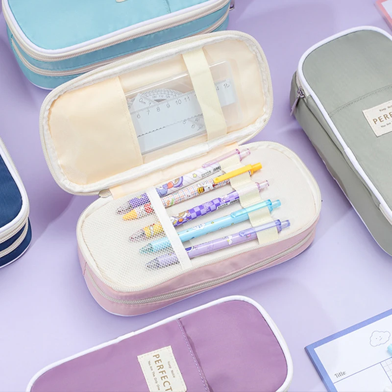 Custom logo bright color soft zipper children pencil case organizer promotional school pencil cases for kids 2024