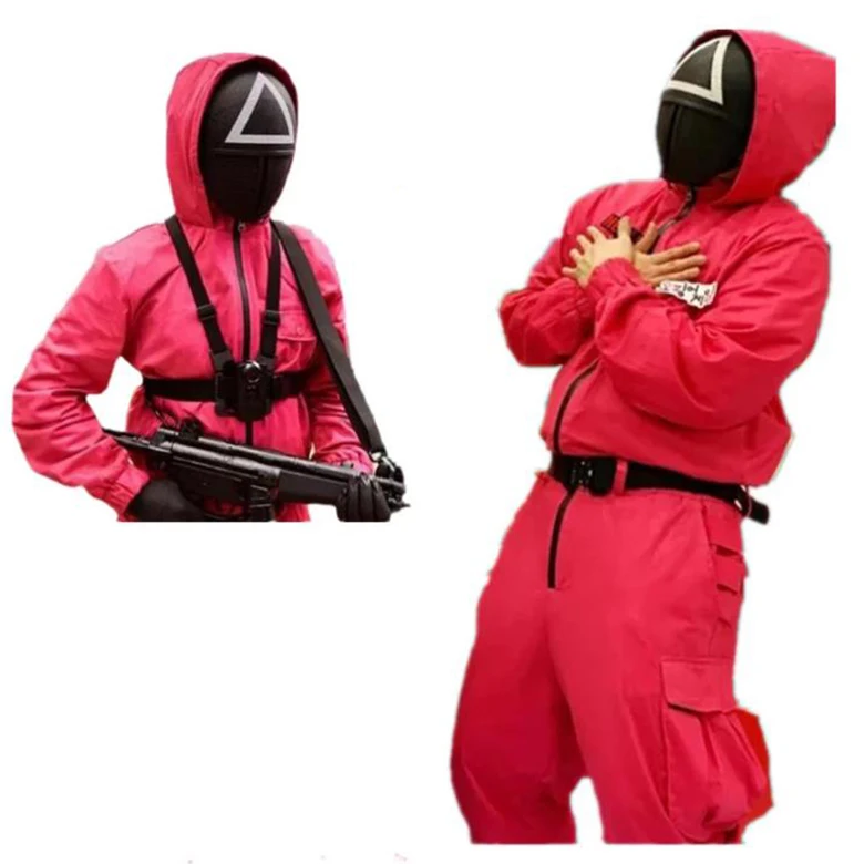 Squid game villain Red jumpsuit cosplay costume Halloween party Round with Face hot