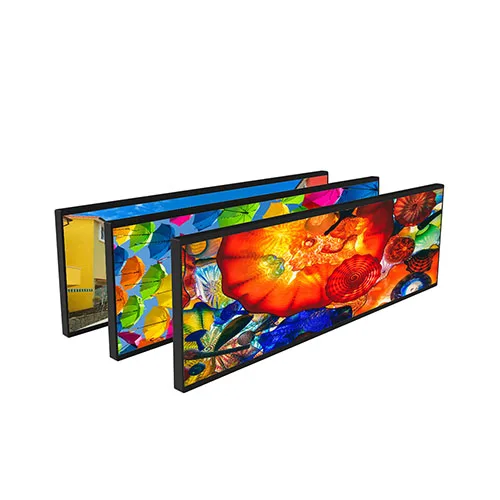 High brightness ultra slim stretched lcd bar advertising display for retail store