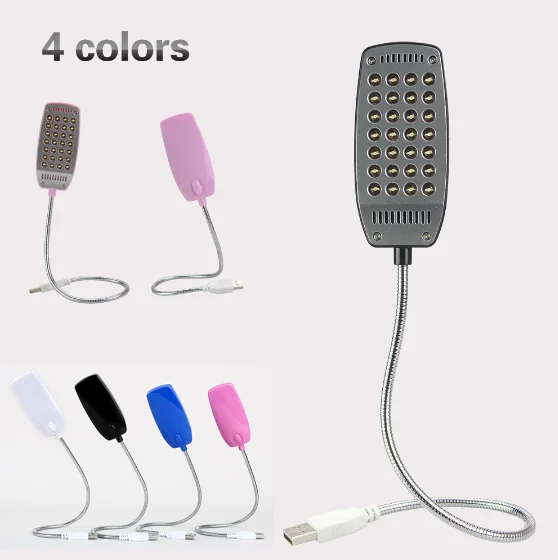 28 LED Reading Lamp Ultra Bright Flexible 4 Colors LED USB rechargeable Book Light For Laptop Notebook PC Computer