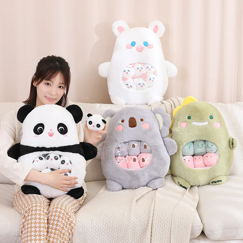 Cute Animal With Little Baby Small Toys Snacks Throw Pillow Rabbit Dinosaur Bear Stuffed Cushion Koala Plushies