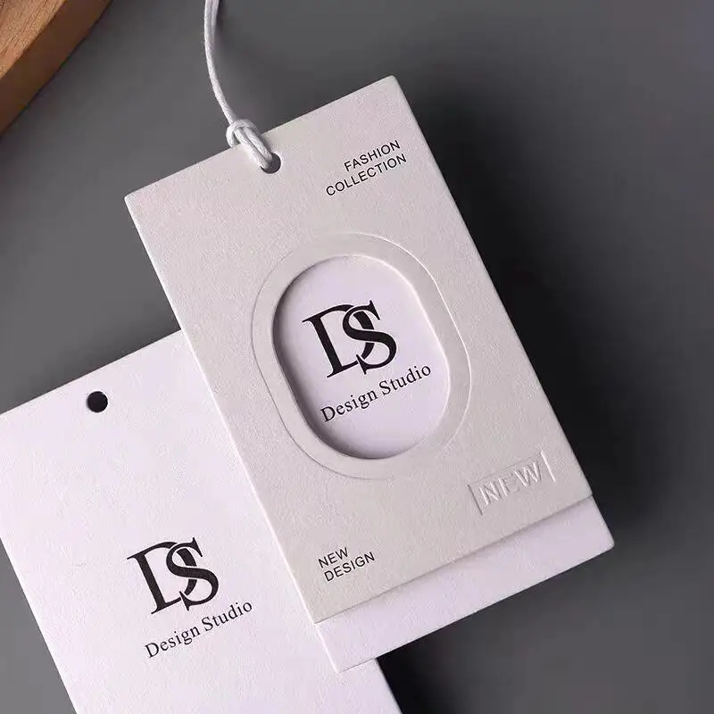 Luxury Custom brand embossed logo garment label swing tag clothing jewelry packaging accessories textured paper hang tags
