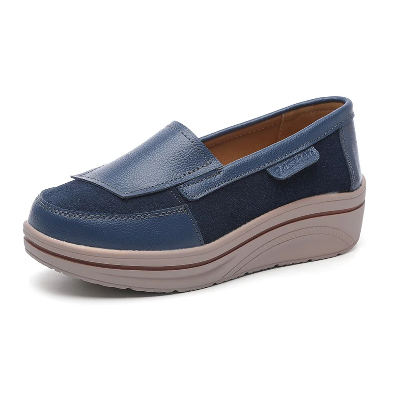 
2019 women Leather Casual Shoes hidden heel wedge sneakers non-slip height increasing loafers shoes for ladies 