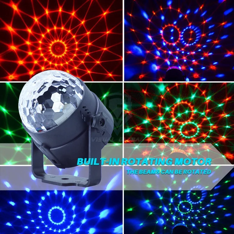 
Best Selling Mini Auto Rotation Sound Actives RGB 3 1W LED Disco Ball Light 