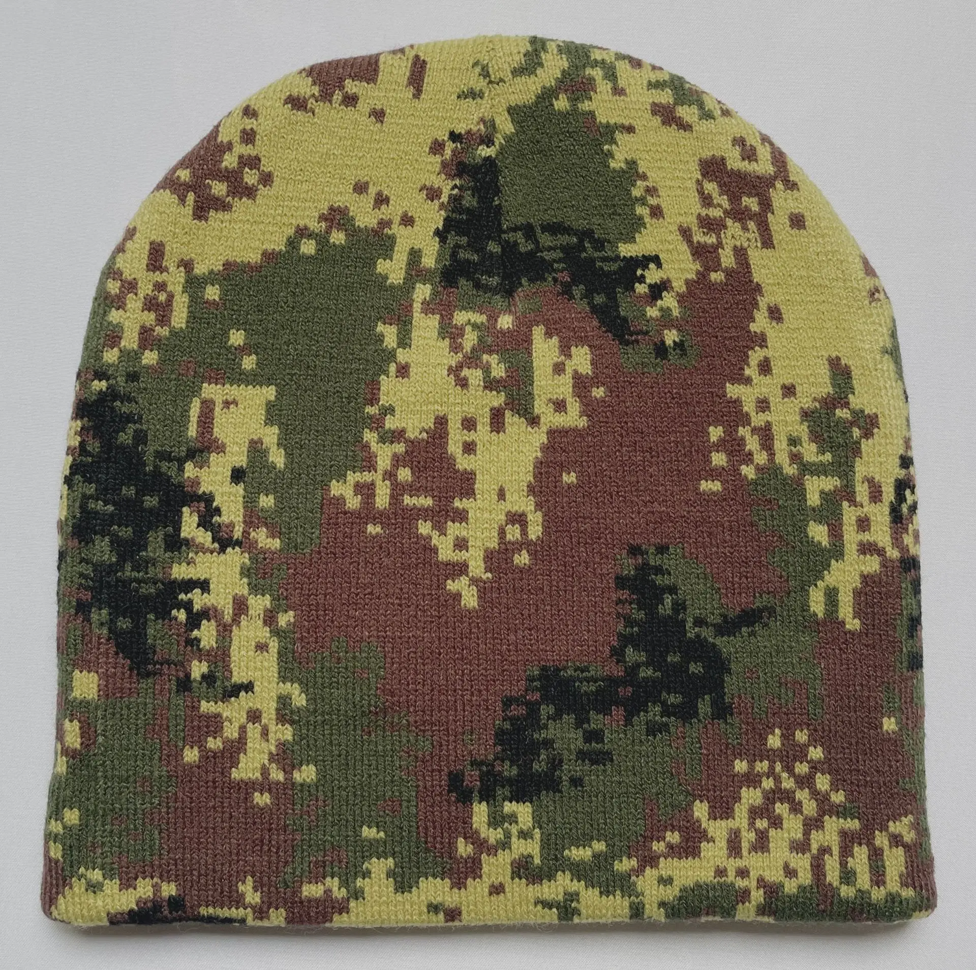 Women Men Winter Hats Camo Print Cuffed Beanie Double Layers Thick Knitted Soft Warm Skull Ski Cap