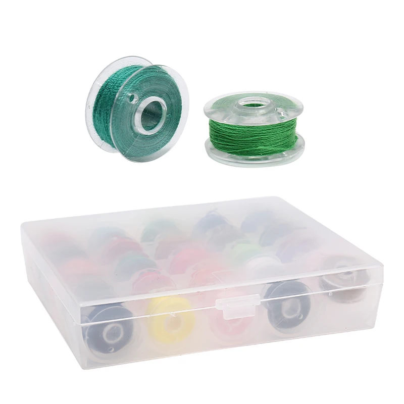 JP Plastic Spools With 25 Colors Dacron Threads Sewing Thread Bobbins For Sewing Machine Shuttle Core Set