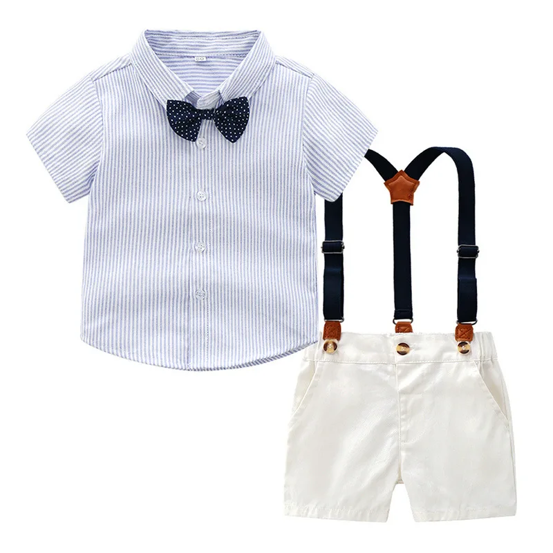 Wholesale Factory Direct Summer Baby Rompers Blue Striped Soft British Style Baby Clothes Kid Clothing Set