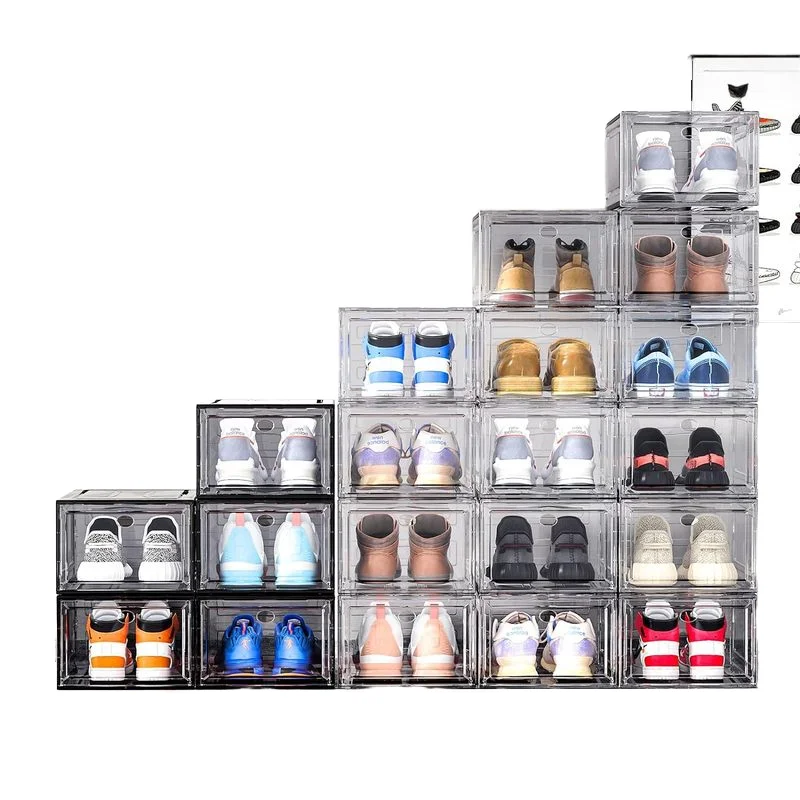 Classic Rectangle Design Magnetic Plastic Shoe Storage Box Multifunctional Covered Display Cabinet for Shoes