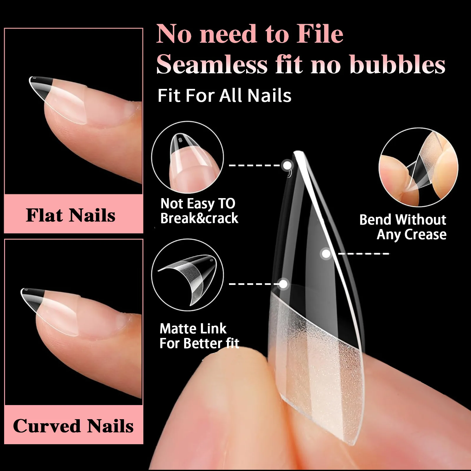 New 600pcs Nail Art Tips Nail Ultra Short Scratch Free Frosted Finger Extensions Artificial Nail Tips Set