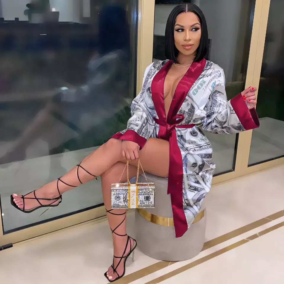 Custom Logo Printed Satin Pajamas Robe Night Long Silk Robe