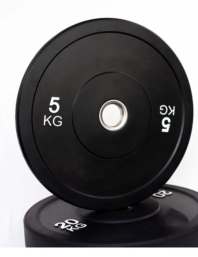 GYM Fitness Equipment Heavy Duty Workout Free Weights Rubber Barbell Bumper Disc Weightlifting Black Weight plates