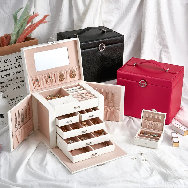 custom white five-layer PU leather jewelry storage box for earring ring necklace bracelet lipstick studs packaging box