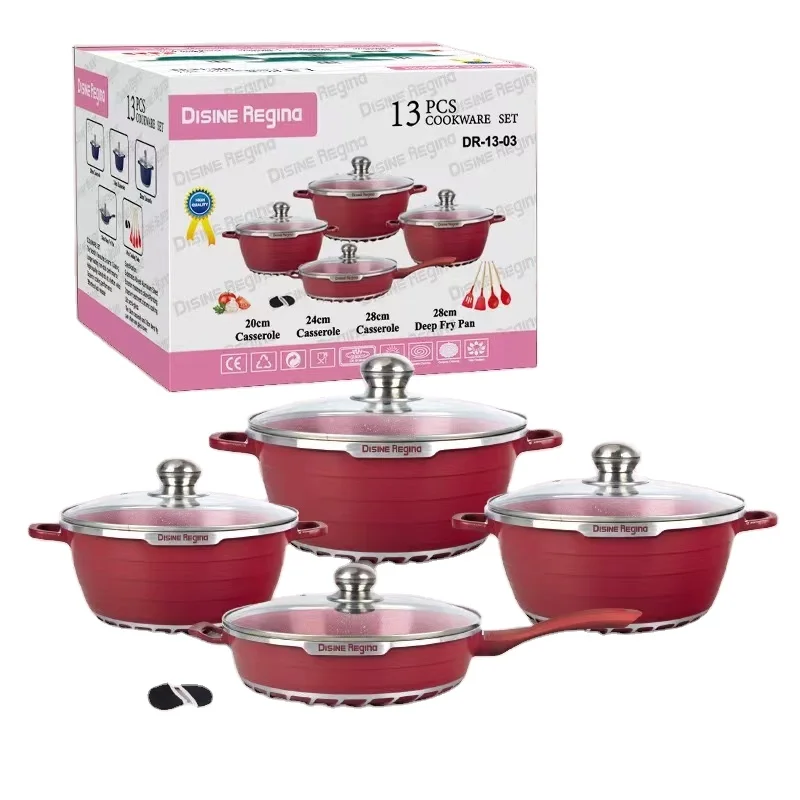 13pcs  Aluminum Granite korea model casserole soup pot sets with granite marble coating