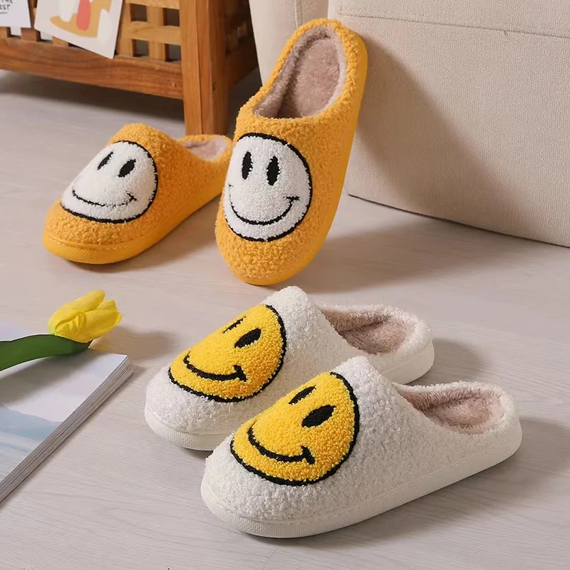 Yangzhou Smiling Face Indoor Cute Cartoon emojis Slippers Plush Thermal Sandals for Ladies and Gentlemen