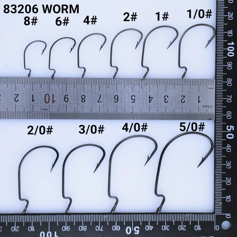 83206 High Carbon Steel Bass Fishing Hooks Assorted Sizes 8#-1# 1/0 - 5/0  Soft Lure Worm Crank Hook