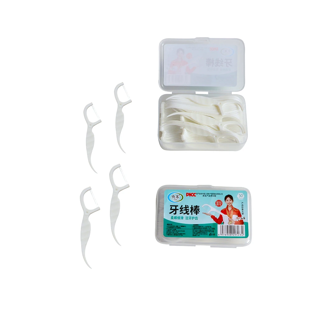 Portable Mini Oral Gum Care Dental Flosser 50 pcs Eco Dental Floss Pick Plastic Angled Toothpicks Stick