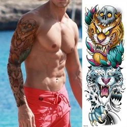 Wholesale Large Arm Sleeve 3D Tattoo Waterproof Temporary Tattoo Sticker Lion Crown King RoseWild Wolf Tiger Men Full Skull